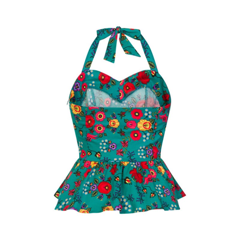 Top grande taille - Dos nu peplum vert "Lettie" de la marque Lindy Bop (dos)