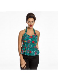 Top grande taille - Dos nu peplum vert "Lettie" de la marque Lindy Bop (porté face 1)