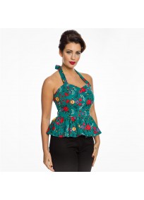 Top grande taille - Dos nu peplum vert "Lettie" de la marque Lindy Bop (côté)