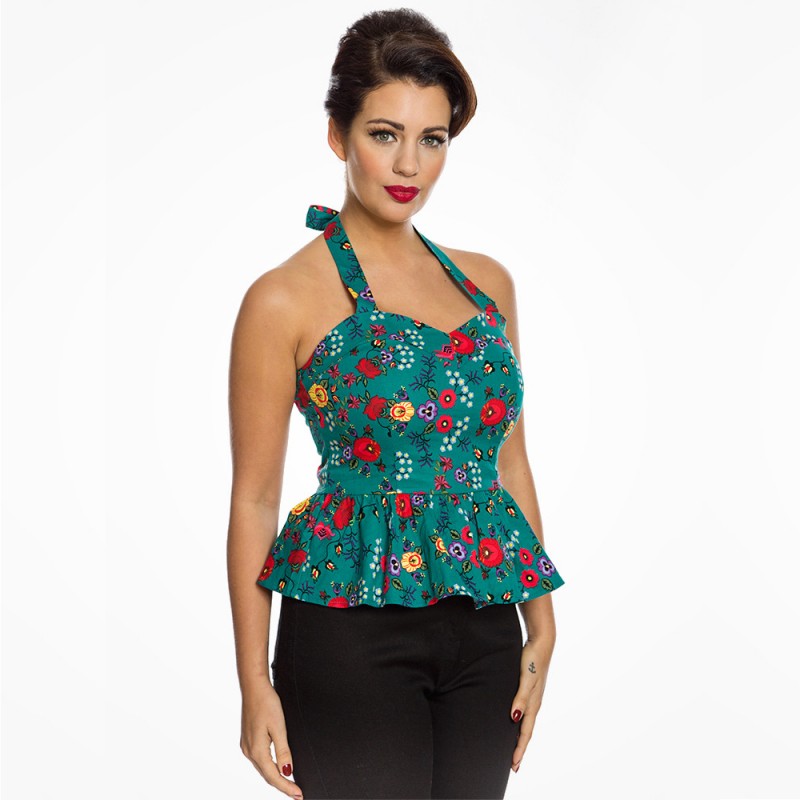 Top grande taille - Dos nu peplum vert "Lettie" de la marque Lindy Bop (côté)