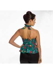 Top grande taille - Dos nu peplum vert "Lettie" de la marque Lindy Bop (porté dos)