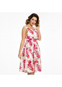 robe grande taille - robe vintage "Delta" Lindy Bop imprimé "Bouquet floral" (côté porté)
