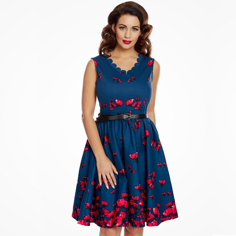 robe grande taille - robe vintage "Daria" Lindy Bop imprimé "coquelicot" (face porté 2)