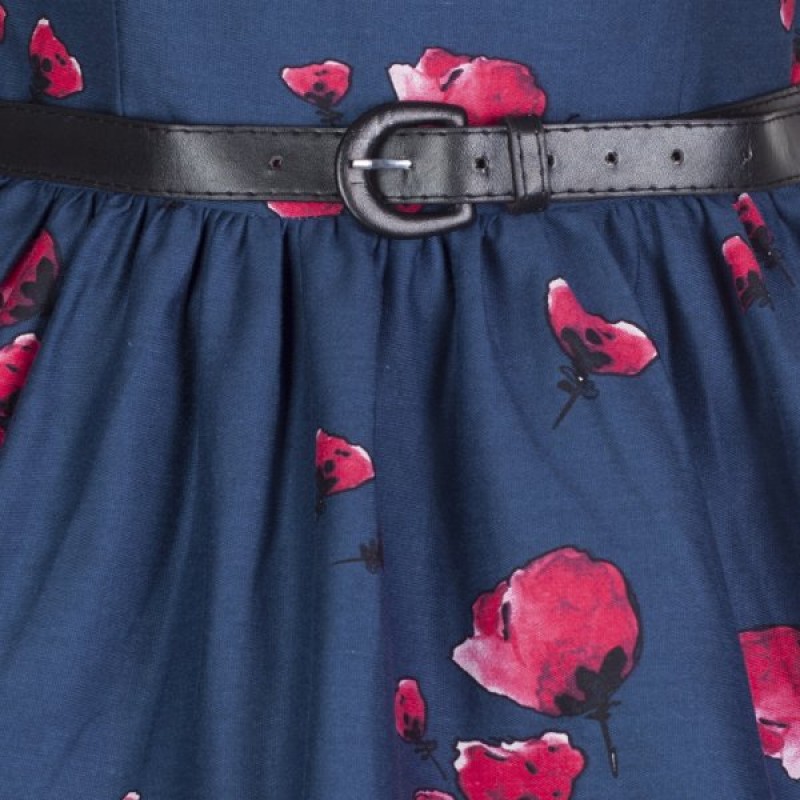 robe grande taille - robe vintage "Daria" Lindy Bop imprimé "coquelicot" (détail ceinture)