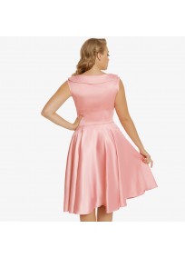 Robe grande taille - robe satinée "Terri Lou" Lindy Bop rose (dos porté)