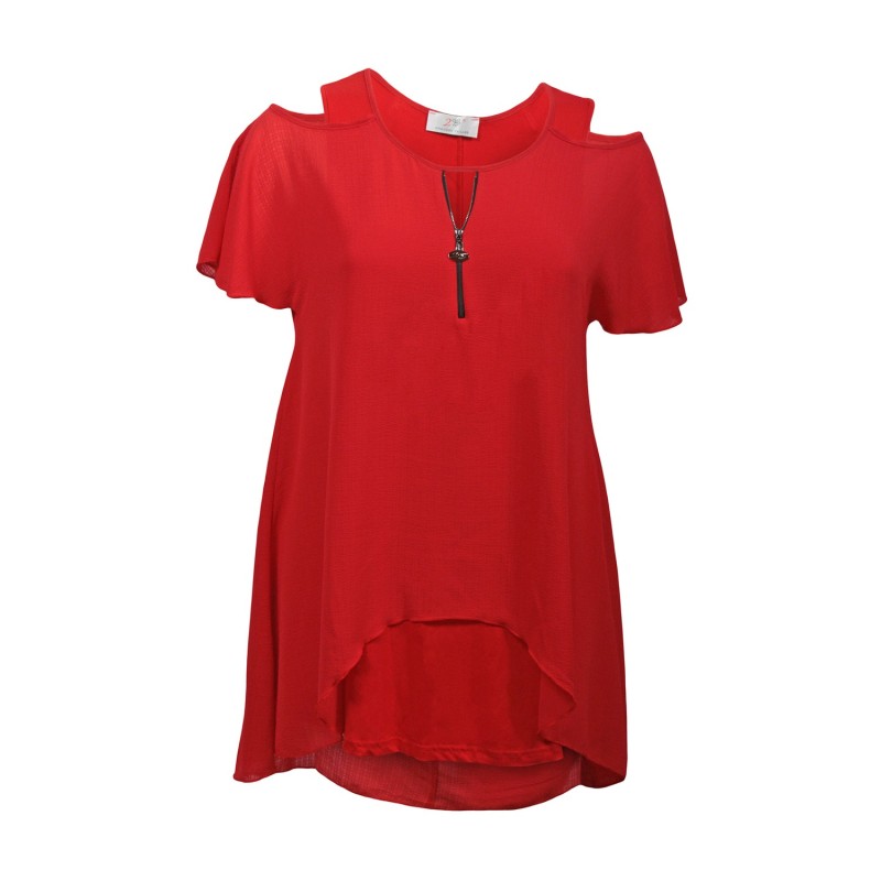 top et tuniques grandes tailles - tunique épaules dénudées avec zip rouge 2W (face)