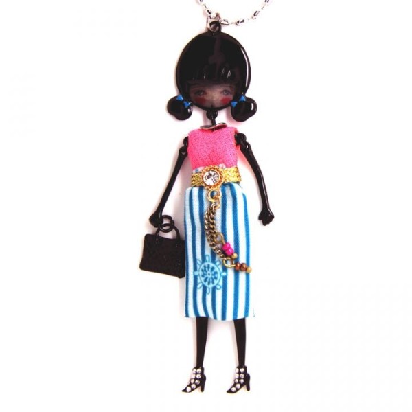 collier fantaisie grande taille - collier pepette Aline coloris bleu "les pepettes" Lol bijoux