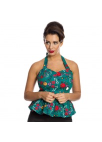 Top grande taille - Dos nu peplum vert "Lettie" de la marque Lindy Bop (porté face 2)