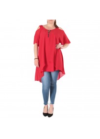 top et tuniques grandes tailles - tunique épaules dénudées avec zip rouge 2W (porté face)