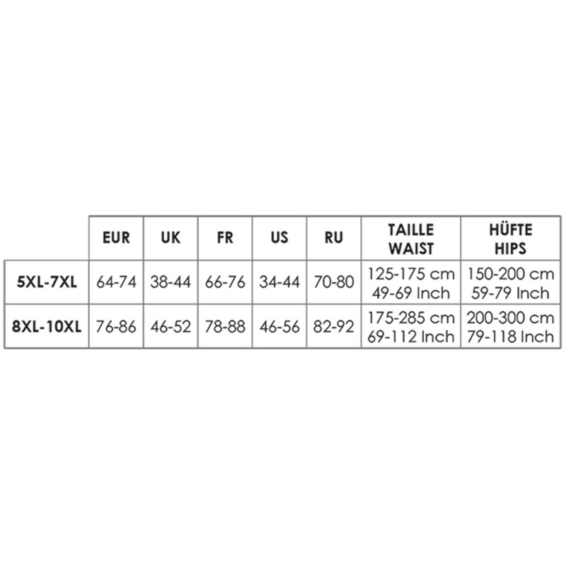 Guide des tailles Glamory pour les collants très larges de la gamme "Supersize"