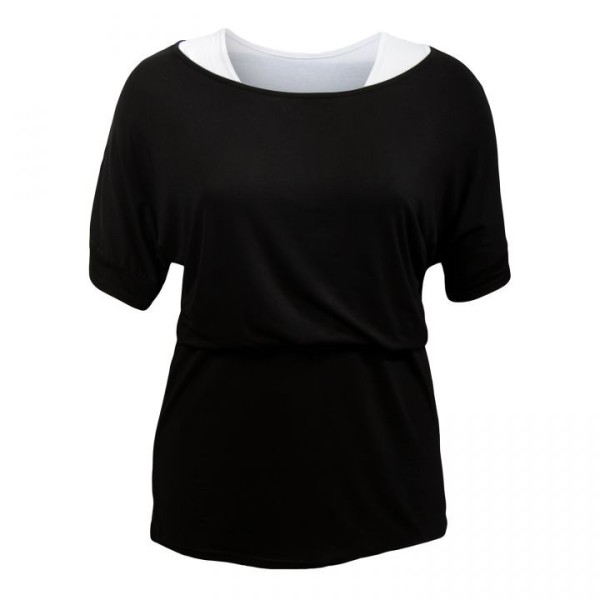 robe-tunique grande taille - tunique bicolore 2 en 1 TU coloris noir / blanc (face)