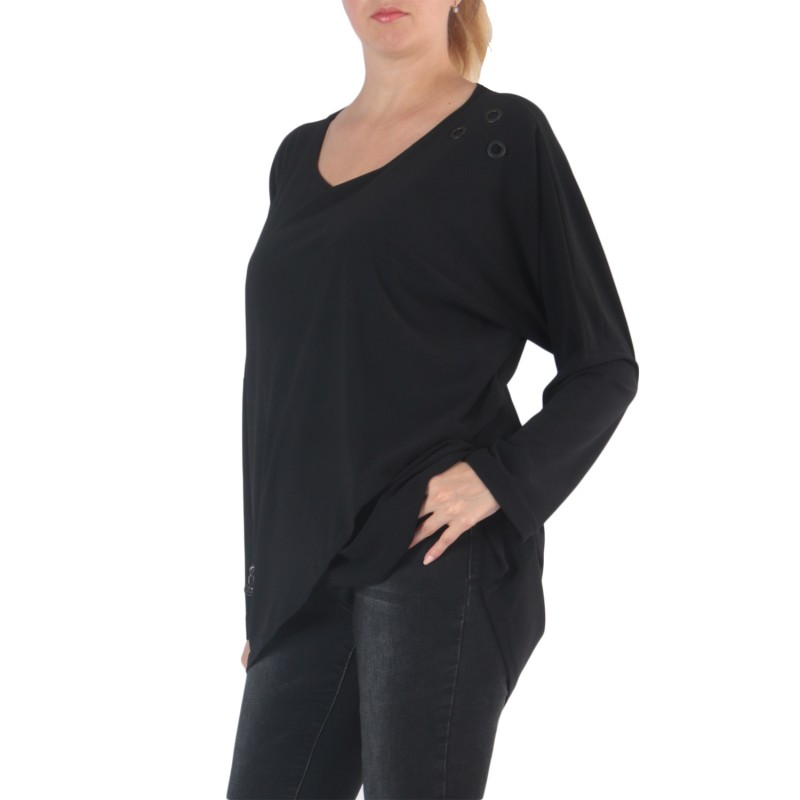 pull grande taille - pull fin avec 3 trous noirs 2W (vue de 3/4)