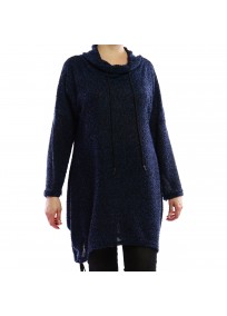 Pull grande taille - sweat bouclette bleu à capuche 2W (détail)