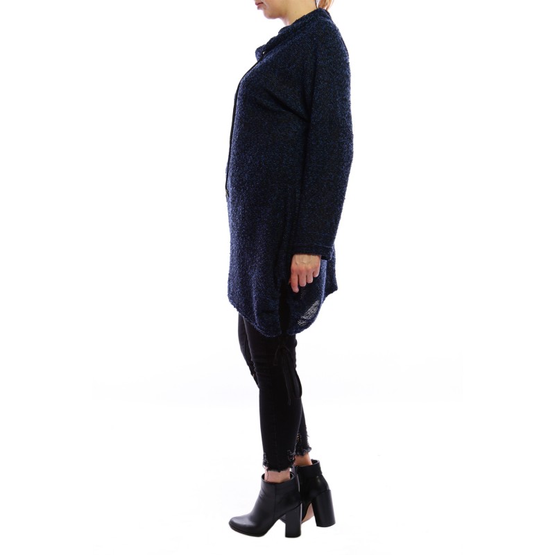 Pull grande taille - sweat bouclette bleu à capuche 2W (côté)