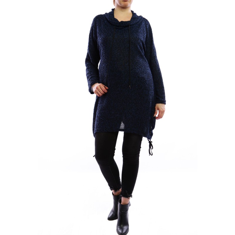 Pull grande taille - sweat bouclette bleu à capuche 2W (face)