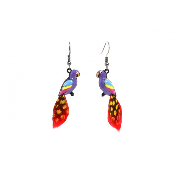 Boucles d'oreilles pendantes perroquets à plume