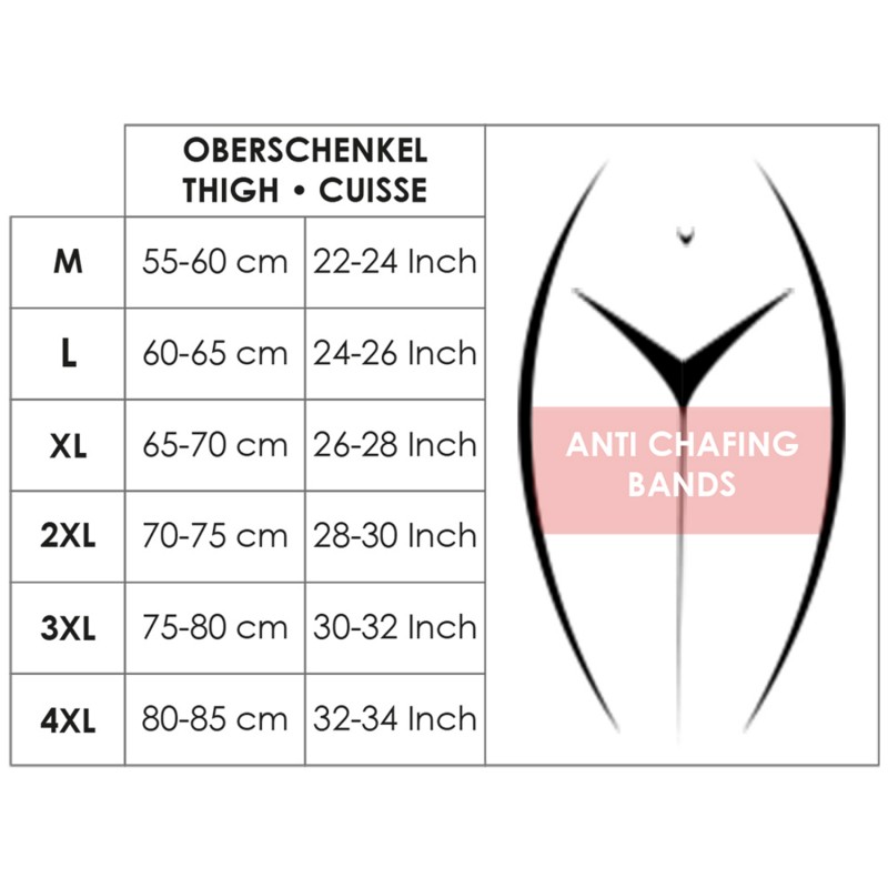Guide des tailles bandes anti frottement Glamory