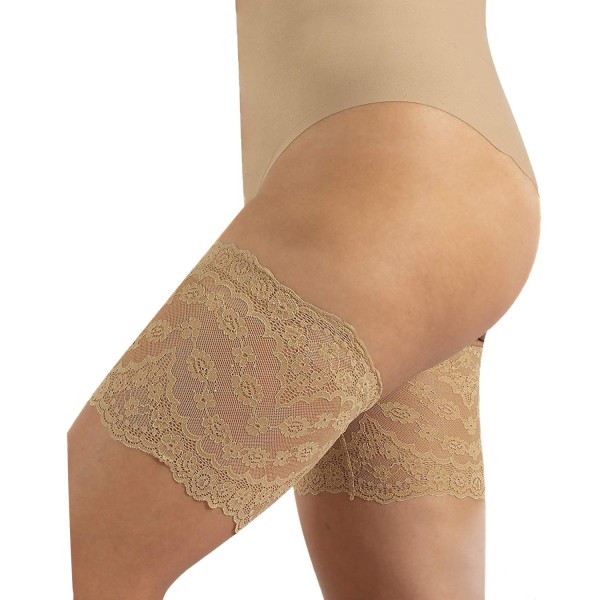 Bandes élastiques toucher dentelle florale beiges chair de la marque Calzitaly, elles luttent contre le frottement des cuisses