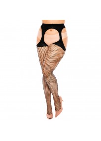 Collant résille ouvert façon porte jarretelles Glamory "Mesh ouvert" noir grande taille