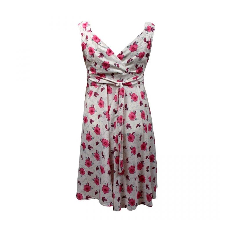 robe grande taille - robe vintage imprimé fleurs roses sur fond blanc cassé (dos)