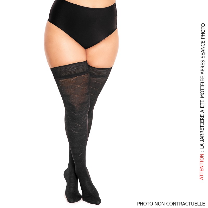 Bas grande taille - bas autofixant opaque fantaisie "Venus" 50 deniers Glamory porté mannequin + face