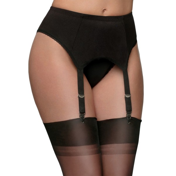 porte jarretelles noir en lycra grande taille 4 attaches, vue de face