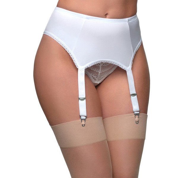 porte jarretelles blanc en lycra grande taille 4 attaches, idéal mariée, vue de face