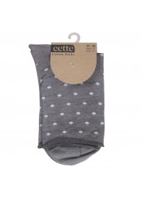 Chaussettes grises en coton à bords roulottés sans compression à pois de la marque Cette, photo de l'emballage