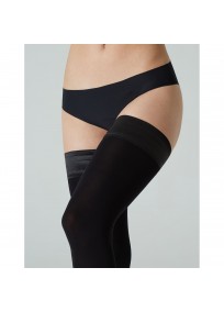 Bas autofixants opaques noirs 60 deniers Helsinki grande taille de la marque Cette (détail jarretière)