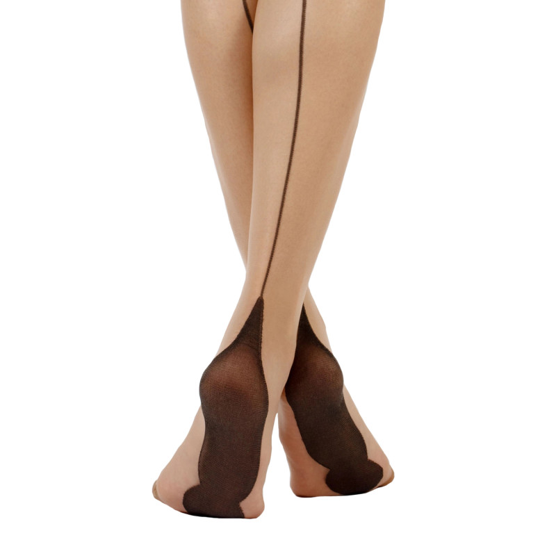 Bas couture talon pyramidal grande taille "Berlin" Cette coloris naturel / noir