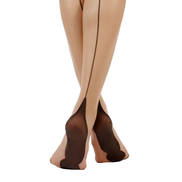 Bas couture talon pyramidal grande taille "Berlin" Cette coloris naturel / noir