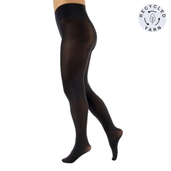 collant recyclé satin 70 deniers grande taille "Dublin" coloris noir (porté)