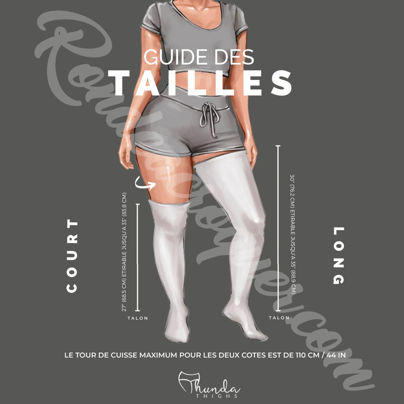 Guide des tailles Thunda thighs pour chaussettes hautes
