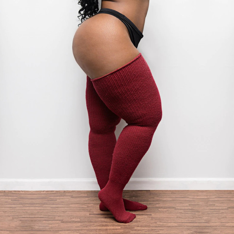 Chaussette haute en laine pour cuisses fortes (côté) - coloris BORDEAUX