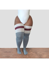 Chaussettes hautes rayées coloris gris et crème Thunda Thighs (vue de face)