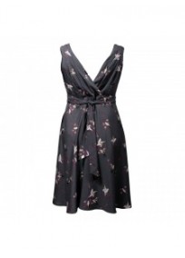 Robe grande taille - robe grise rockabilly motif oiseaux Looking glam (dos)