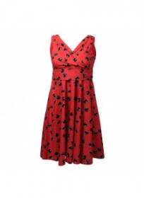 robe grande taille - robe vintage rockabilly rouge imprimé bulles noires (face)