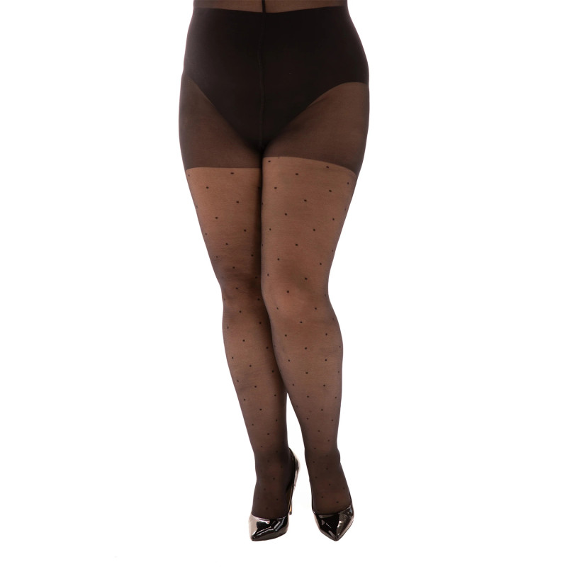 collant plumetis noir grande taille Pamela Mann curvy (vue de face)