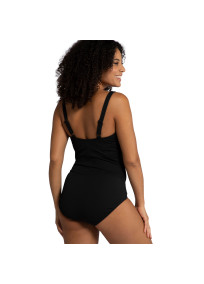 Maillot de bain grande taille une pièce drapé avec bonnets souples, coloris noir, de dos, porté