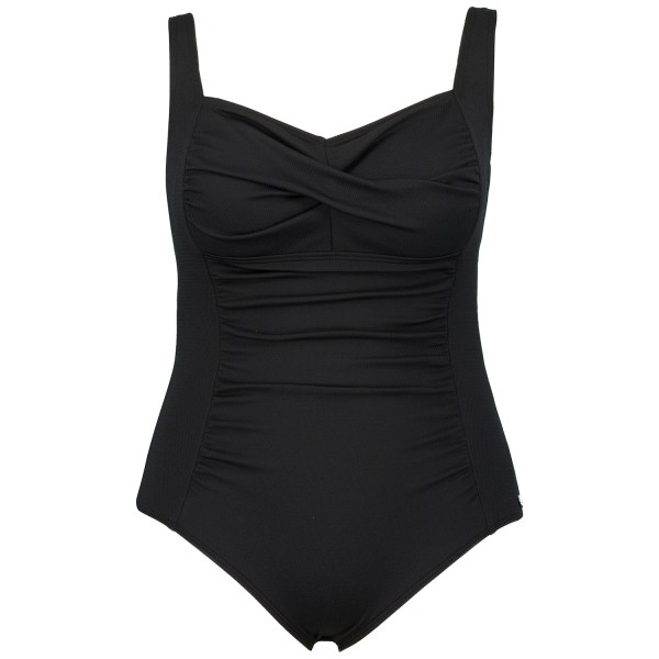 Maillot de bain grande taille une pièce drapé avec bonnets souples, coloris noir, de face