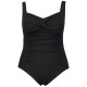 Maillot de bain grande taille une pièce drapé avec bonnets souples, coloris noir, de face