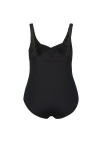 Maillot de bain grande taille une pièce drapé avec bonnets souples, coloris noir, de dos