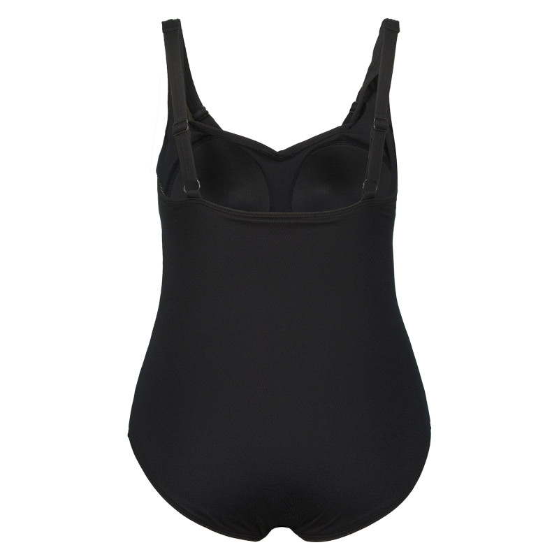 Maillot de bain grande taille une pièce drapé avec bonnets souples, coloris noir, de dos