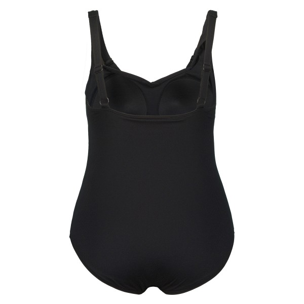 Maillot de bain grande taille une pièce drapé avec bonnets souples, coloris noir, de dos