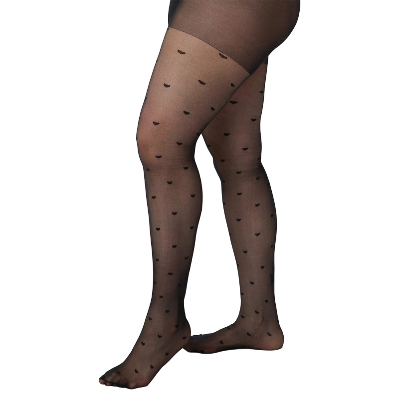 collants ouverts noirs à motif petits coeurs grande taille de la marque Pamela Mann (vue de côté)