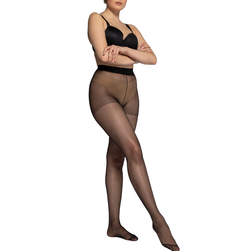 Collants fins 20 deniers grande taille noirs en lot de 3 - photo vue de 3/4 face
