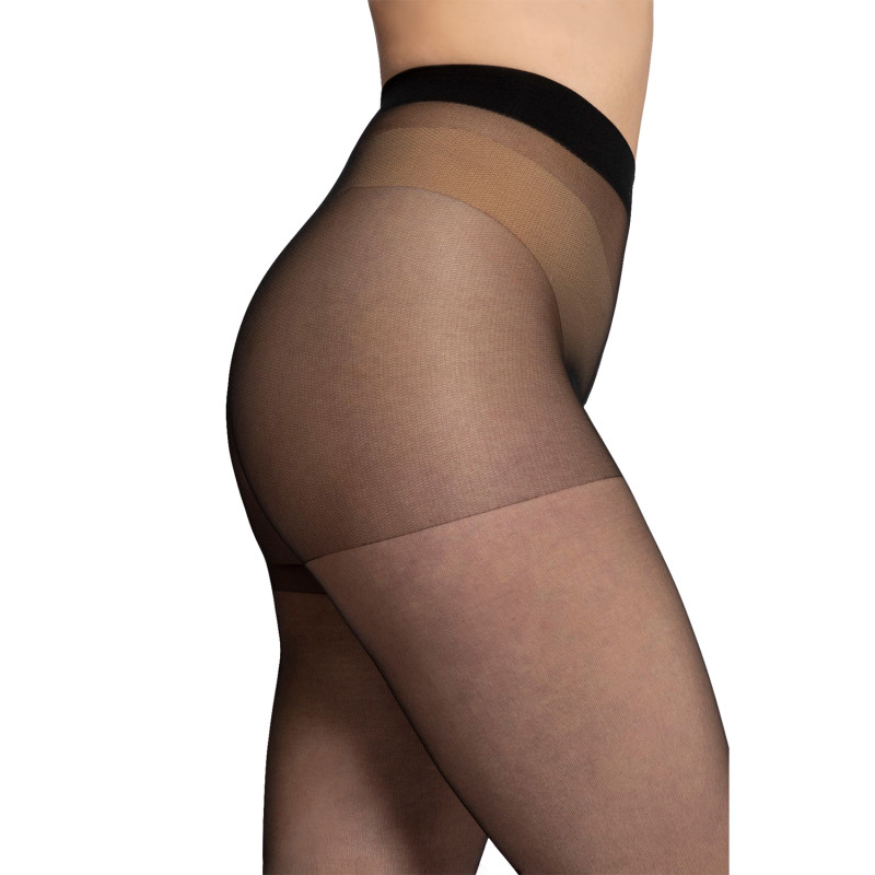 Collants fins 20 deniers grande taille noirs en lot de 3 - photo en détail vue de côté