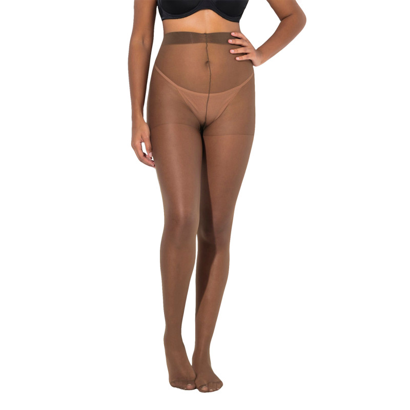 Collants fins 20 deniers grande taille coloris moka en lot de 3 - photo portée de face, idéal pour les peaux mates et bronzées