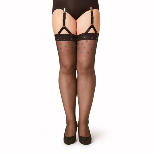 Bas classique grande taille Fiore Grace 20 deniers motif étoiles