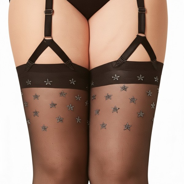 Gros plan sur le motif étoiles en fils argentés du bas classique Fiore Grace 20 deniers.